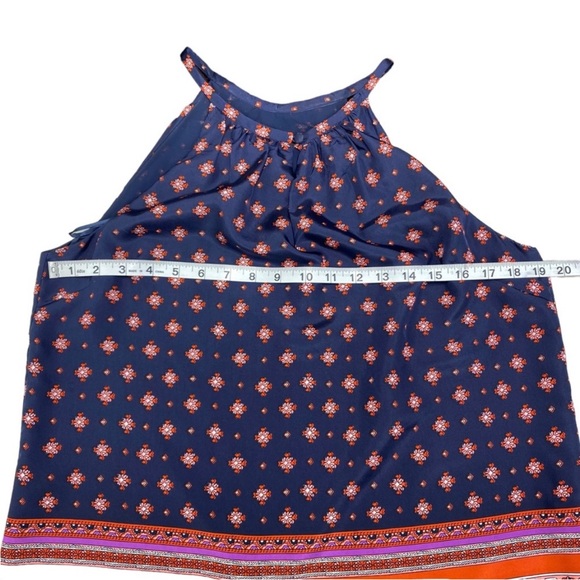 J. Crew Silk Navy Medallion Blouse w/ Keyhole & Button Closure- size 10 - Picture 11 of 11